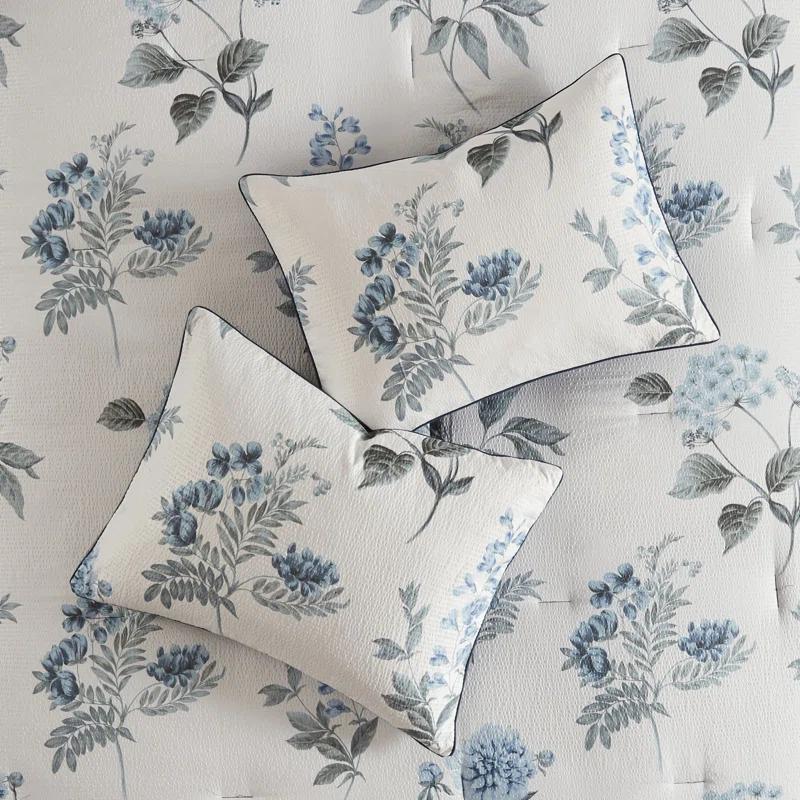 Zennia 7 Piece Seersucker Floral Comforter Set with Throw Blanket