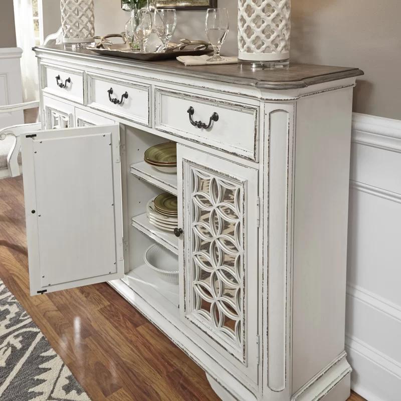 Antique White and Weathered Brown Mirrored Hall Buffet