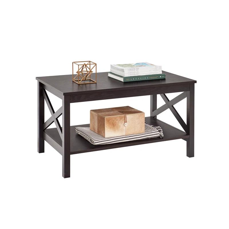 Sleek Black Walnut X-Frame Coffee Table with Storage