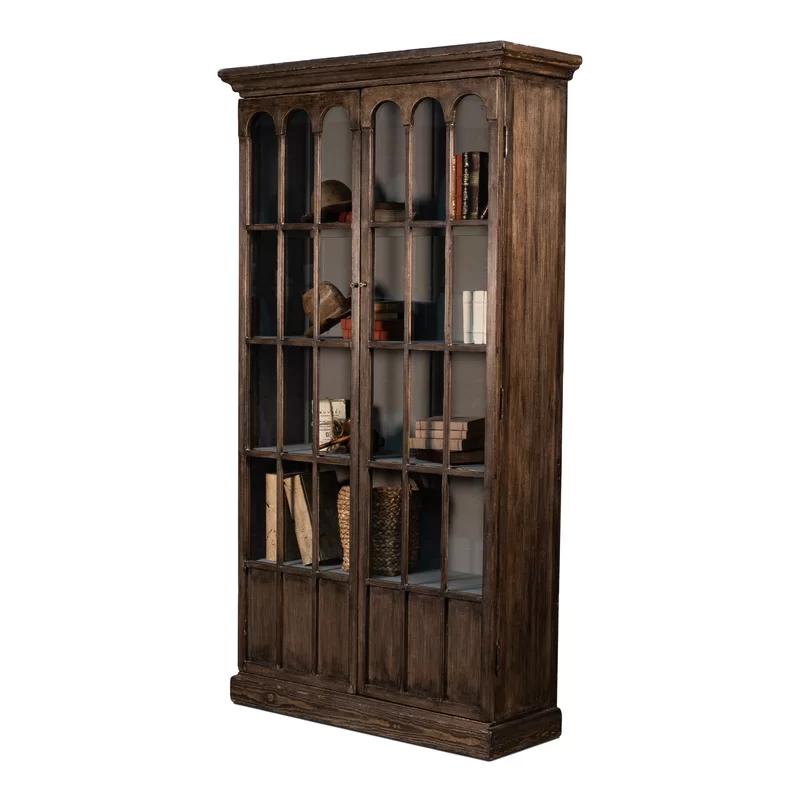 Refined Arches 50'' Traditional Brown Wood Bookcase with Doors