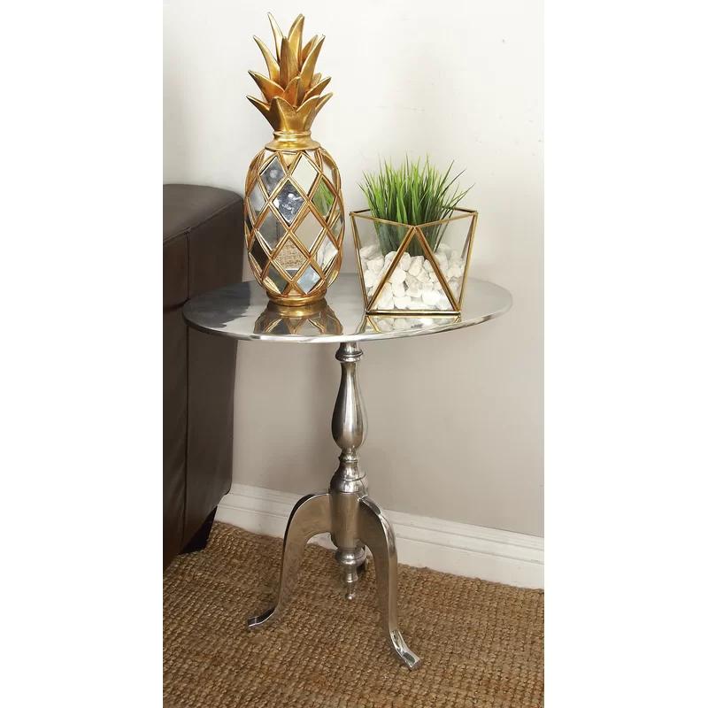 Elegant Silver Aluminum Round Pedestal Accent Table - 18" x 22"