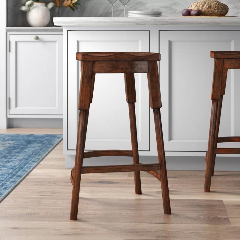 Rustic Brown Wood Saddle Seat Bar Stool