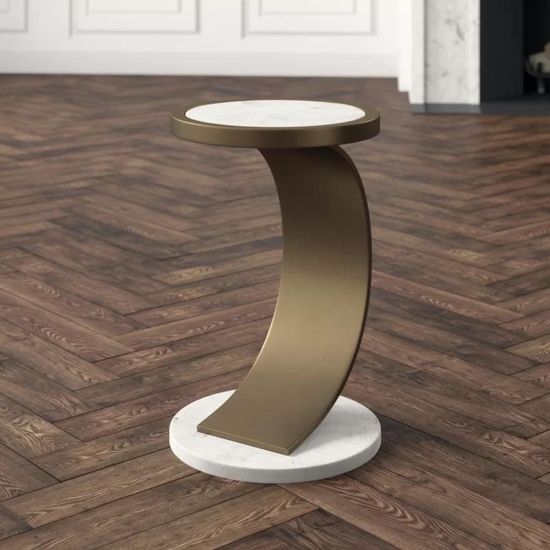 Antique Brass Round Stone and Metal Accent Table