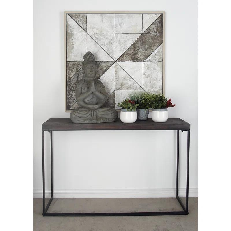 Union Rustic Corneau Wood Minimalistic Dark Brown Console Table with Black Metal Legs