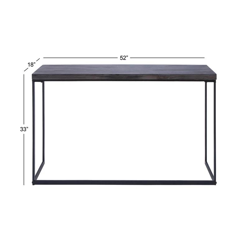 Union Rustic Corneau Wood Minimalistic Dark Brown Console Table with Black Metal Legs