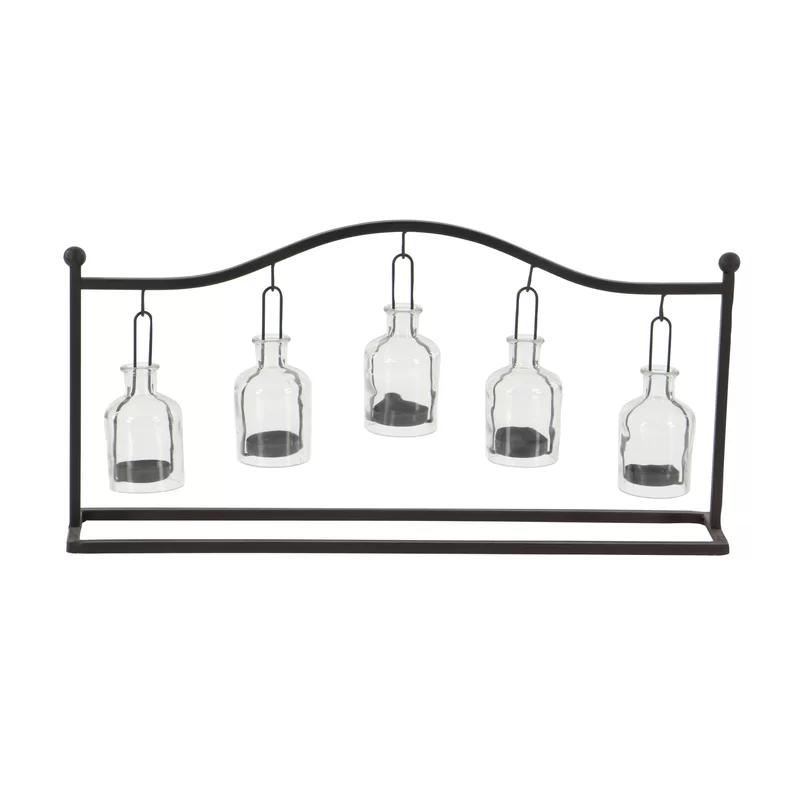 Black Metal Hanging Bottle Candle Lantern with Glass Holders