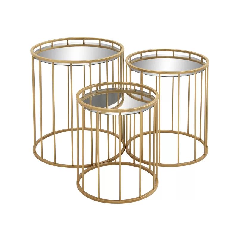 Sleek Gold Metal & Mirrored Glass Round Nesting Tables - Set of 3