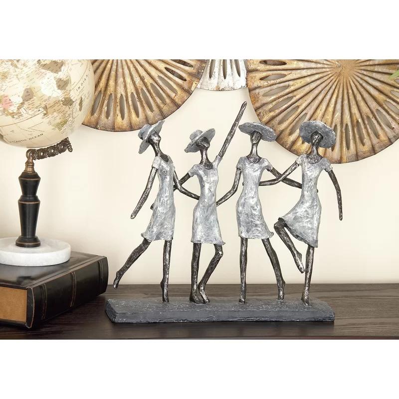 Charming 17" Metal Ladies Statue with Hats
