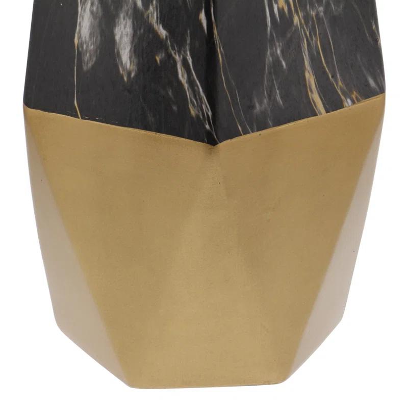 Mercer41 Bhavya Ceramic Faux Marble Decorative Dark Gray Vase with Gold Base