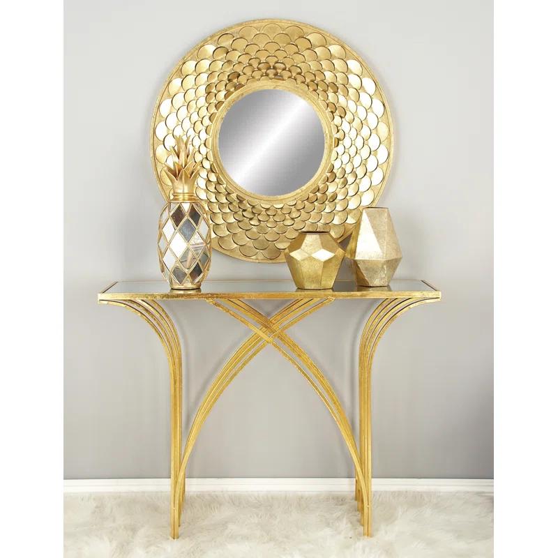 Mercer41 Derbyshire Metal Geometric Gold Console Table with Mirrored Glass Top