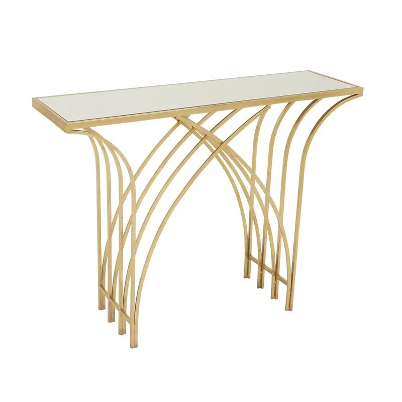 Elegant Gold Metal & Mirrored Glass Art Deco Console Table