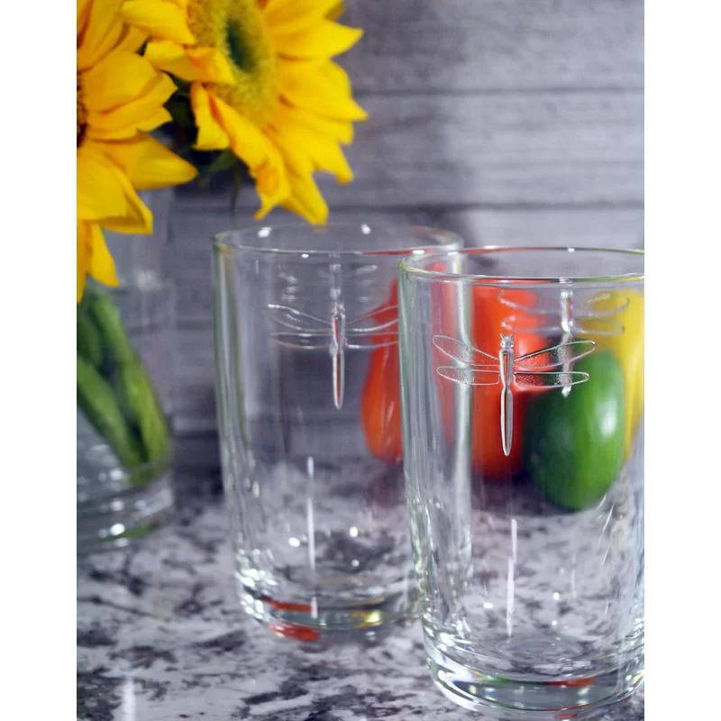 14oz Clear Dragonfly Embossed Highball Glass Set of 6