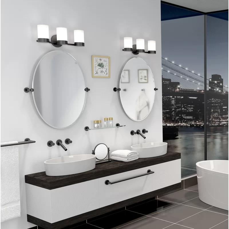 Modern Matte Black Frameless Oval 26.5'' Bathroom Vanity Mirror