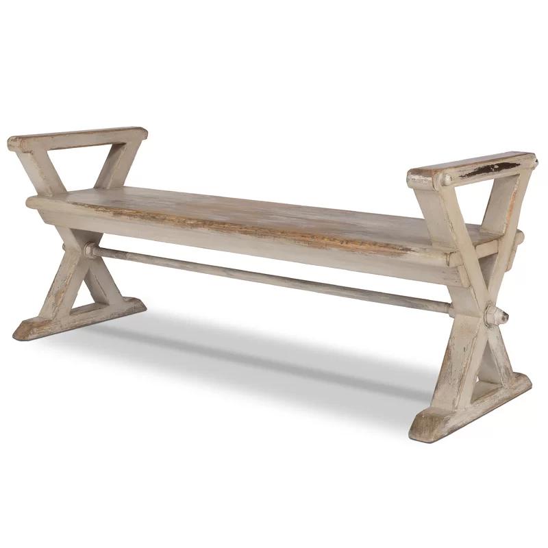 Merilee French Country Antique Replica Pine and Iron Bench in Gray