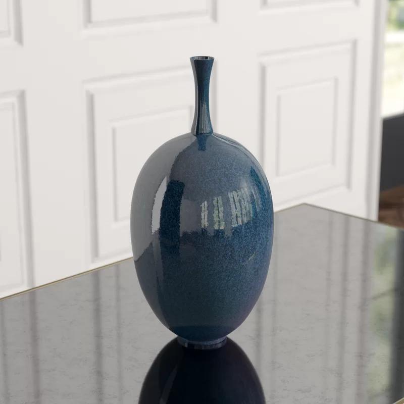 Small Celestial Dark Teal Ceramic Ovoid Vase