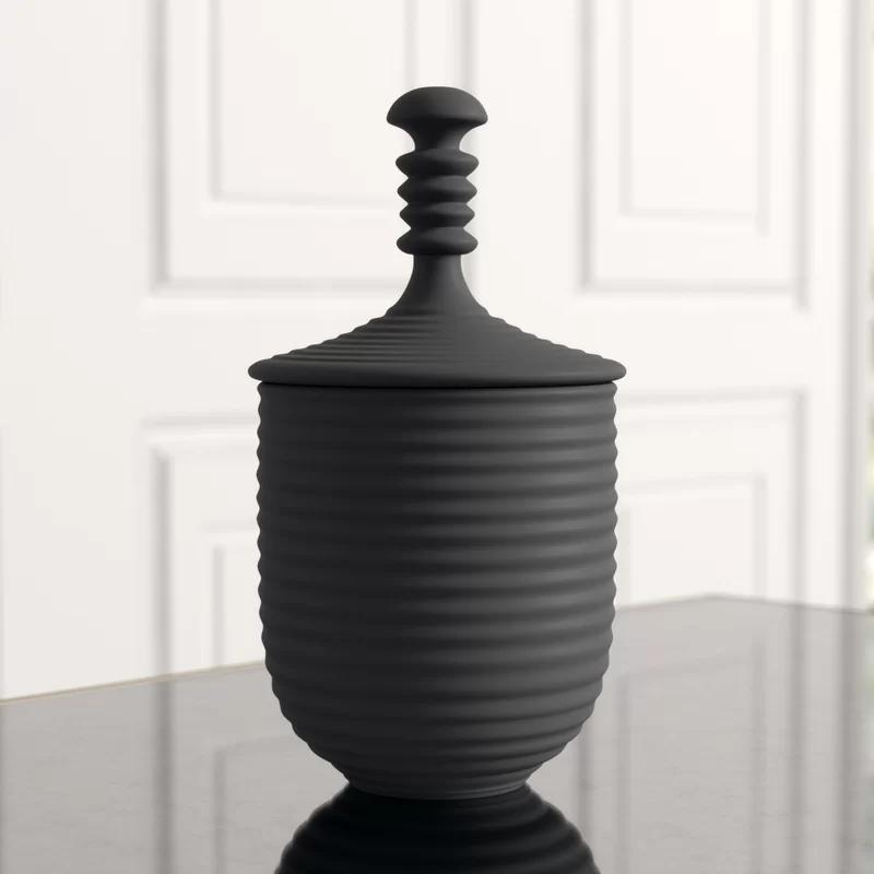Orion Matte Black Textured Decorative Jar