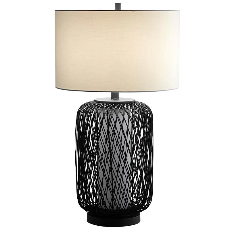 Nexus Pewter 2-Light Table Lamp with Linen Shade and Bamboo Frame