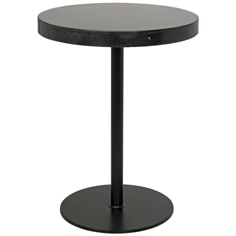 Round Black Marble and Metal End Table