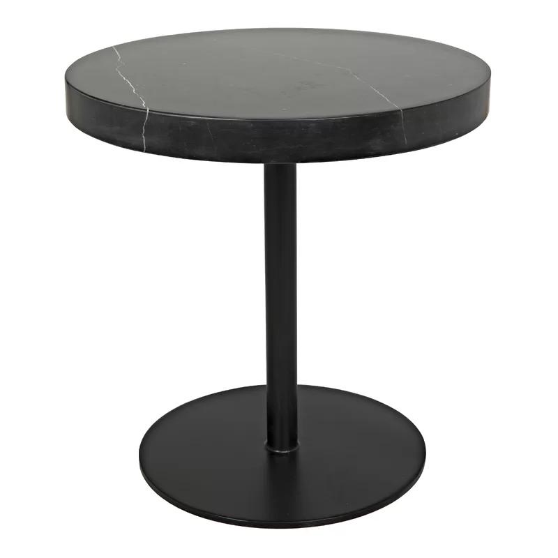 Minimalist Black Marble Round Pedestal End Table with Metal Base