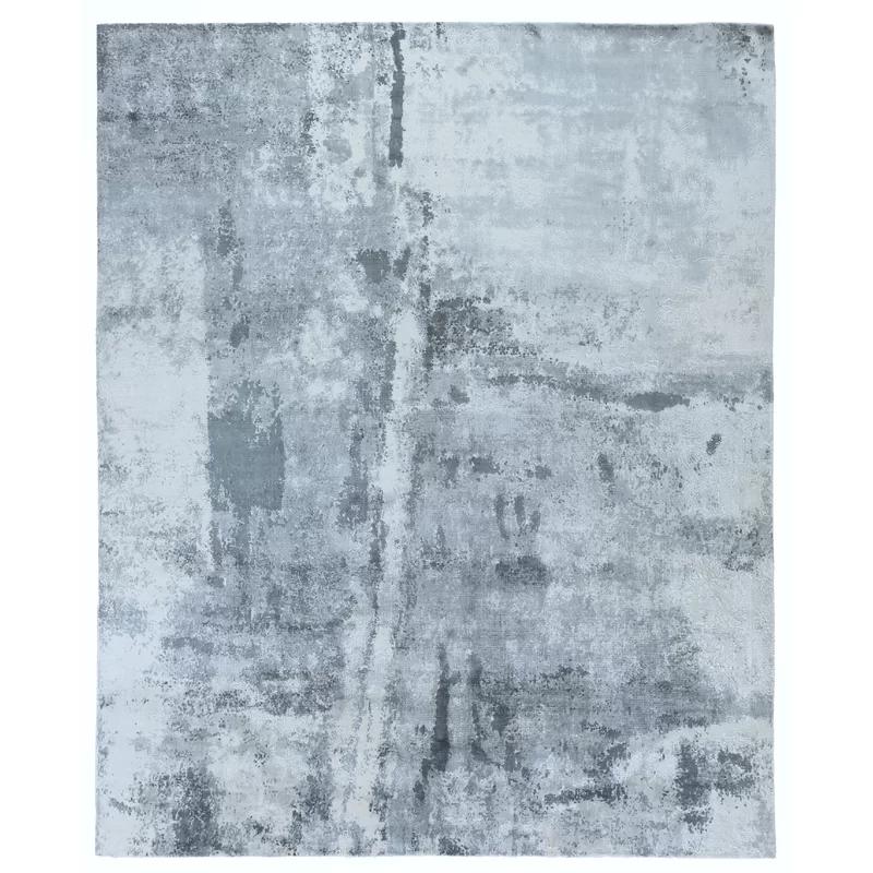 Handmade 9' x 12' Silver Gray Ivory Abstract Viscose Cotton Rug