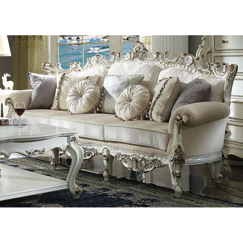 Picardy Floral Fabric 84'' Sofa with Antique Pearl Wood Frame