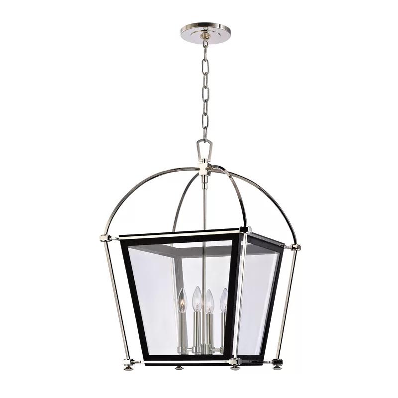 Elegant 4-Light Polished Nickel Drum Pendant with Clear Glass Shade