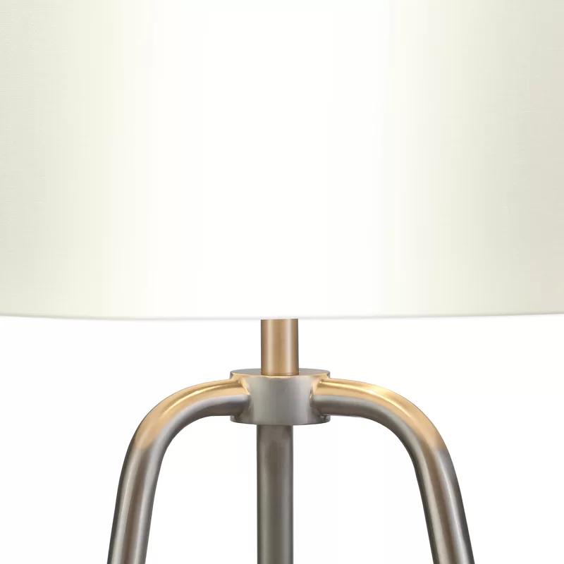 Sleek 25" Silver Metal Table Lamp with White Cotton Shade