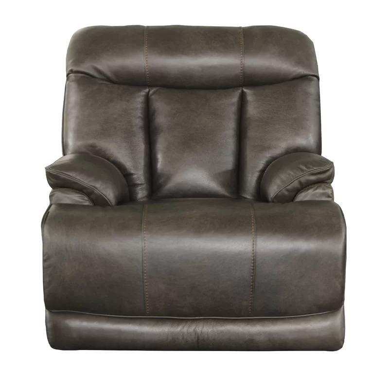 Naples Gray Genuine Leather Power Recliner with Steel Frame