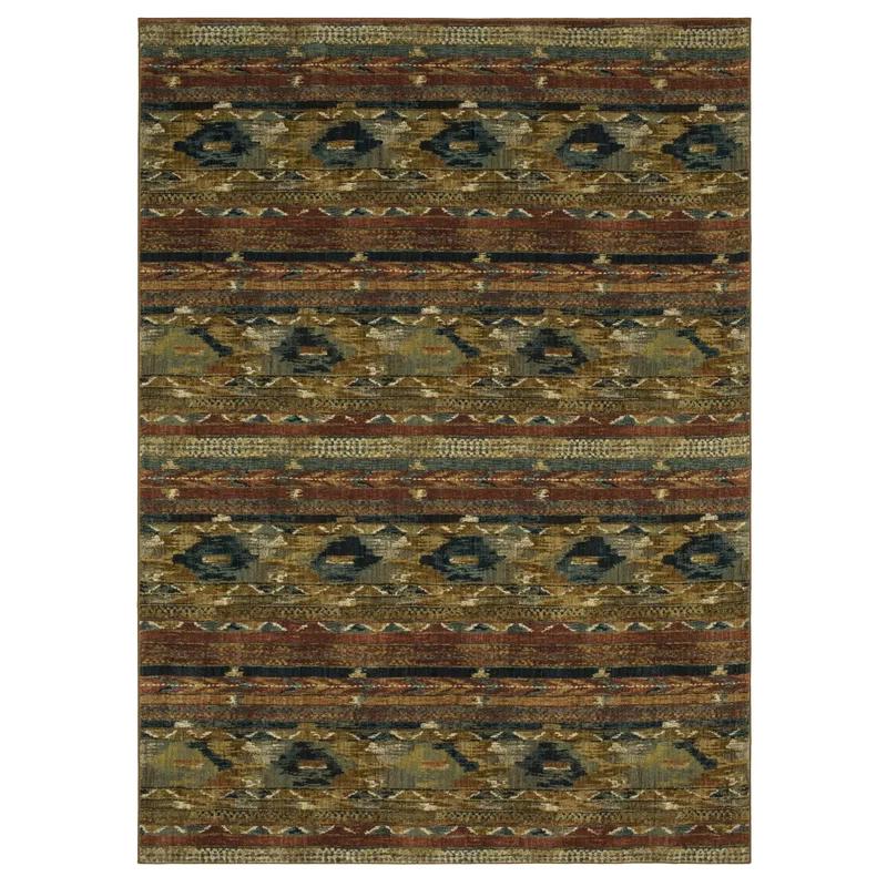 Rustic Red and Multicolor Aztec Stripe Wool-Blend Accent Rug