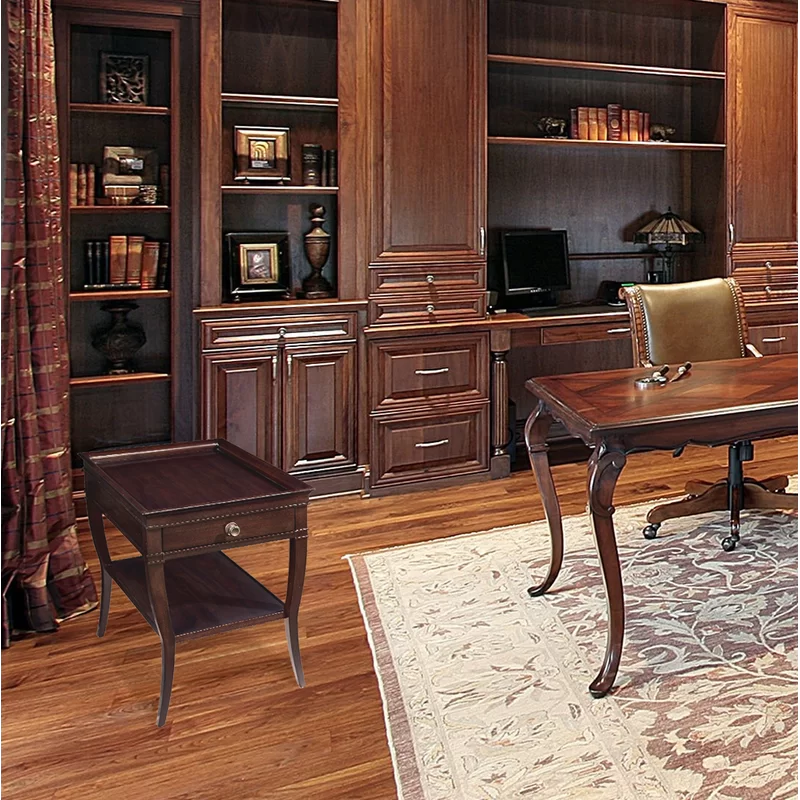 Transitional Central Park Brown Wood & Glass Lamp Table with Storage