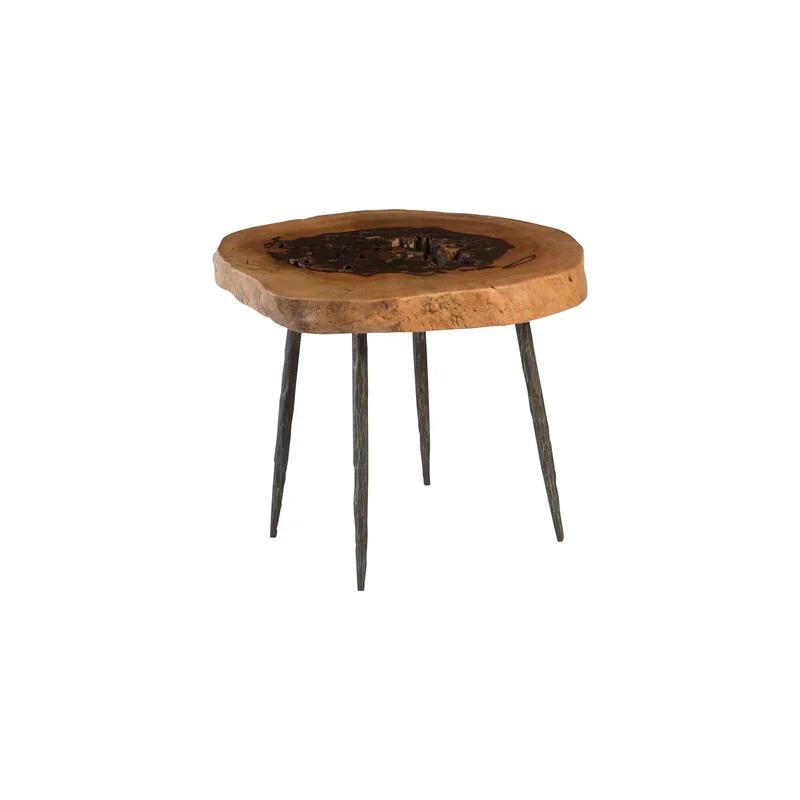 Modern Wood & Metal Round Side Table - 24" Brown