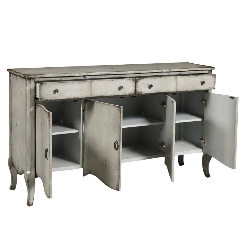 Transitional Gray Distressed 60'' Credenza with Cabriole Legs