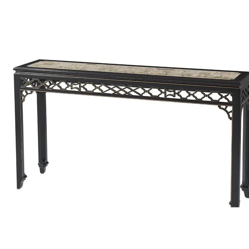 Ebonized Poplar Console Table with Chinoiserie Painted Garden and Gilt Details