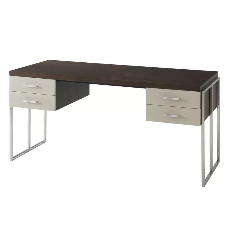 Contemporary Overcast Gray Home Office Desk with Polished Nickel Accents