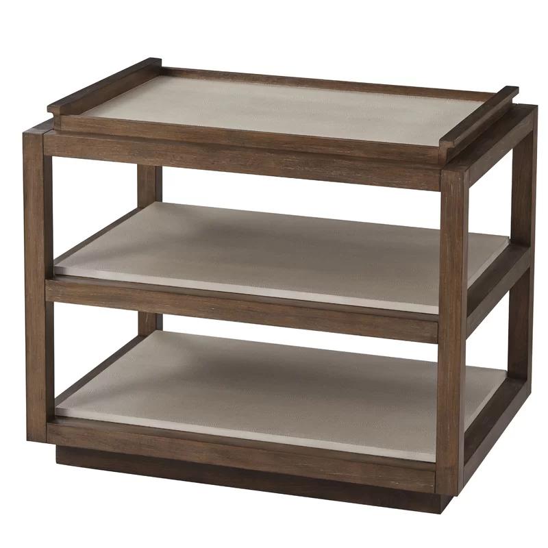 Contemporary Mangrove Wood and Metal Side Table in Overcast Gray