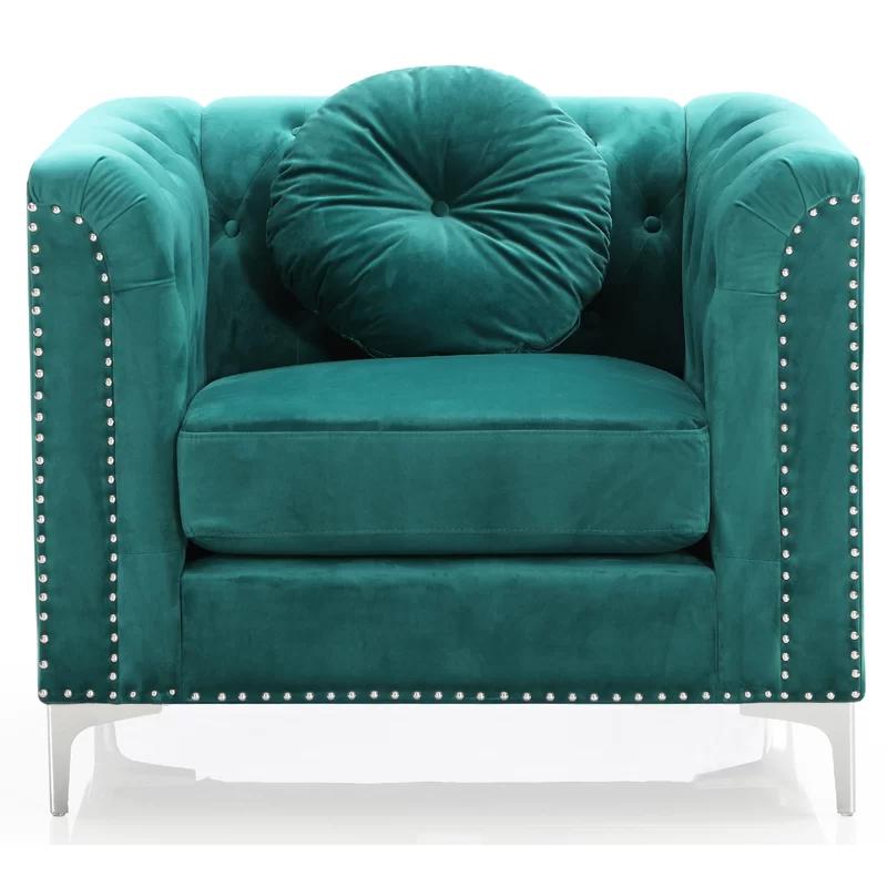 Elegant Green Velvet Wood Frame Chaise Lounge