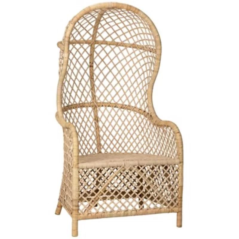 Handcrafted Beige Birch Wood and Rattan Dome Chair