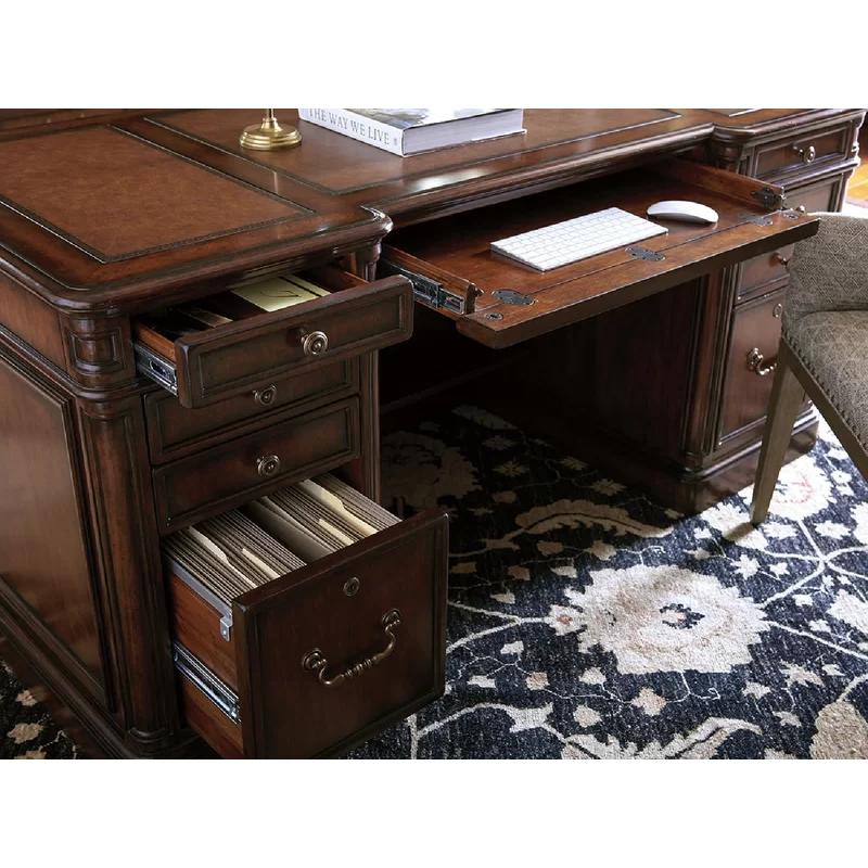 Richmond Hill Traditional Brown Executive Desk with 9 Drawers