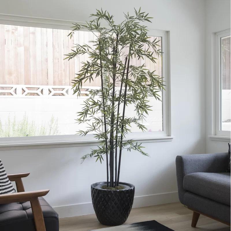 Elegant 77.6'' Faux Bamboo Topiary in Fiberstone Planter