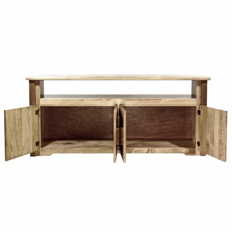 Lodge Pole Pine Wood Rustic TV Stand with Cabinet Storage
