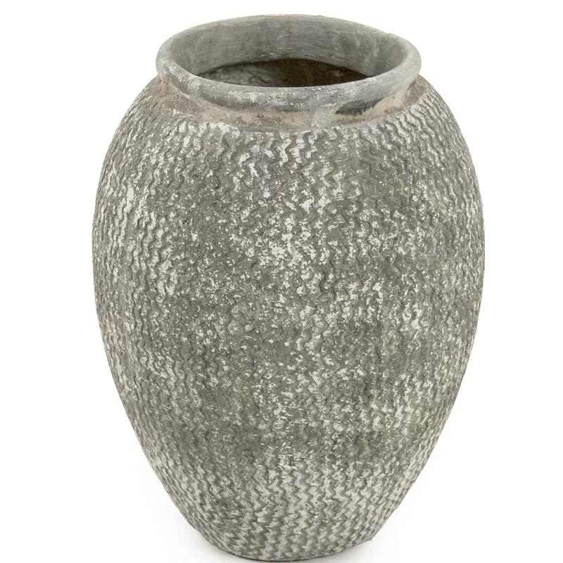 Distressed White Ceramic Handcrafted 16" Decorative Vase