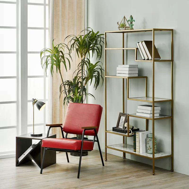 Marmo Faux Marble and Gold 5-Tier Geometric Bookcase