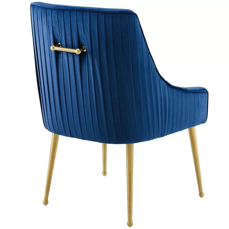 Sapphire Velvet Upholstered Dining Chair with Gold Accents