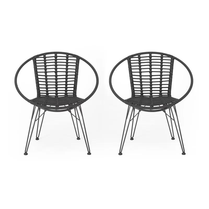 Modern Polyethylene Rattan Outdoor Wicker Dining Chair Set in Gray