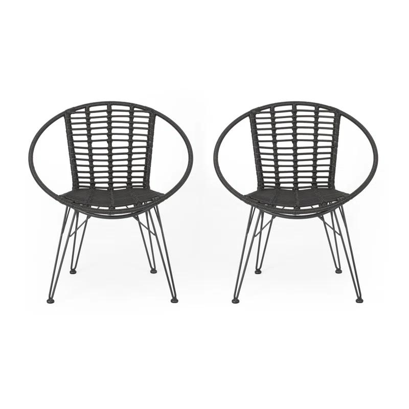 Modern Polyethylene Rattan Outdoor Wicker Dining Chair Set in Gray