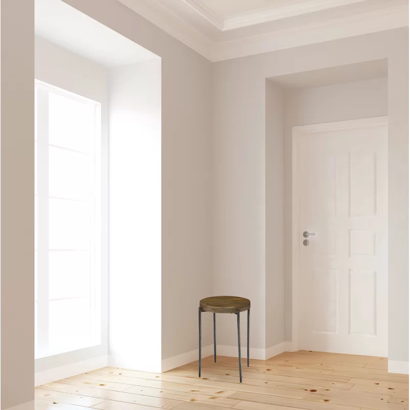 Transitional Round Brown Wood and Metal Chairside Table