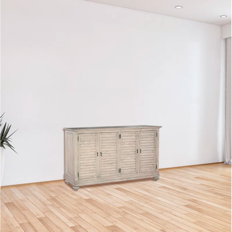 Elegant White Linen 72'' Traditional Sideboard with Louvered Doors