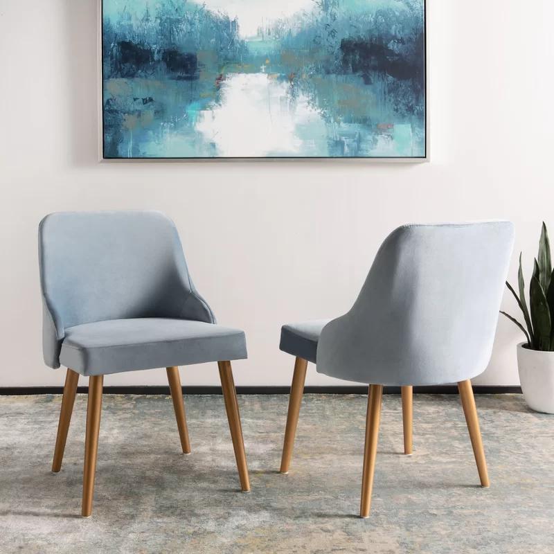 Slate Blue Velvet Upholstered Parsons Chair with Gold Legs