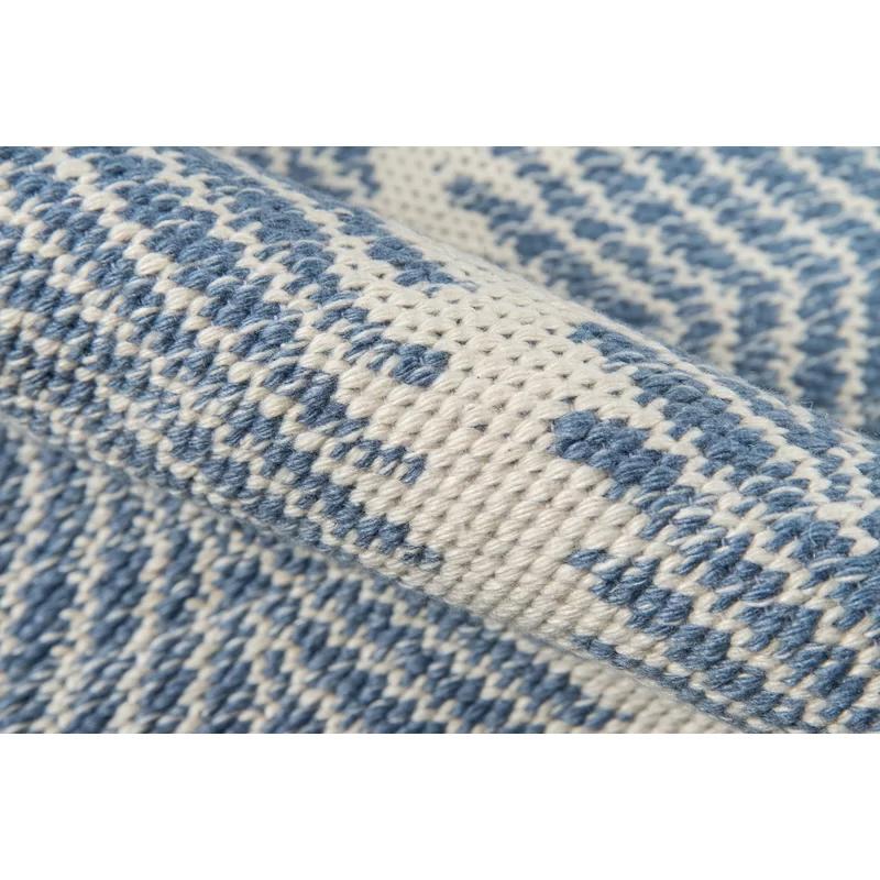 Denim Blue Striped Diamond 5' x 7' Handwoven Wool Blend Rug