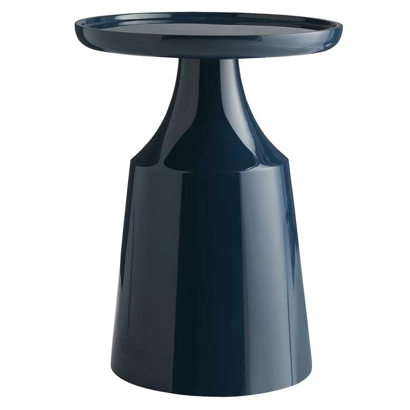 Bell-Shaped Navy Lacquer Round Glass End Table